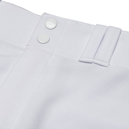 close up of white MVP Classic Baseball Pant front view on white background