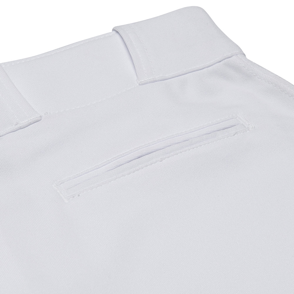 close up of white MVP Classic Baseball Pant back view on white background