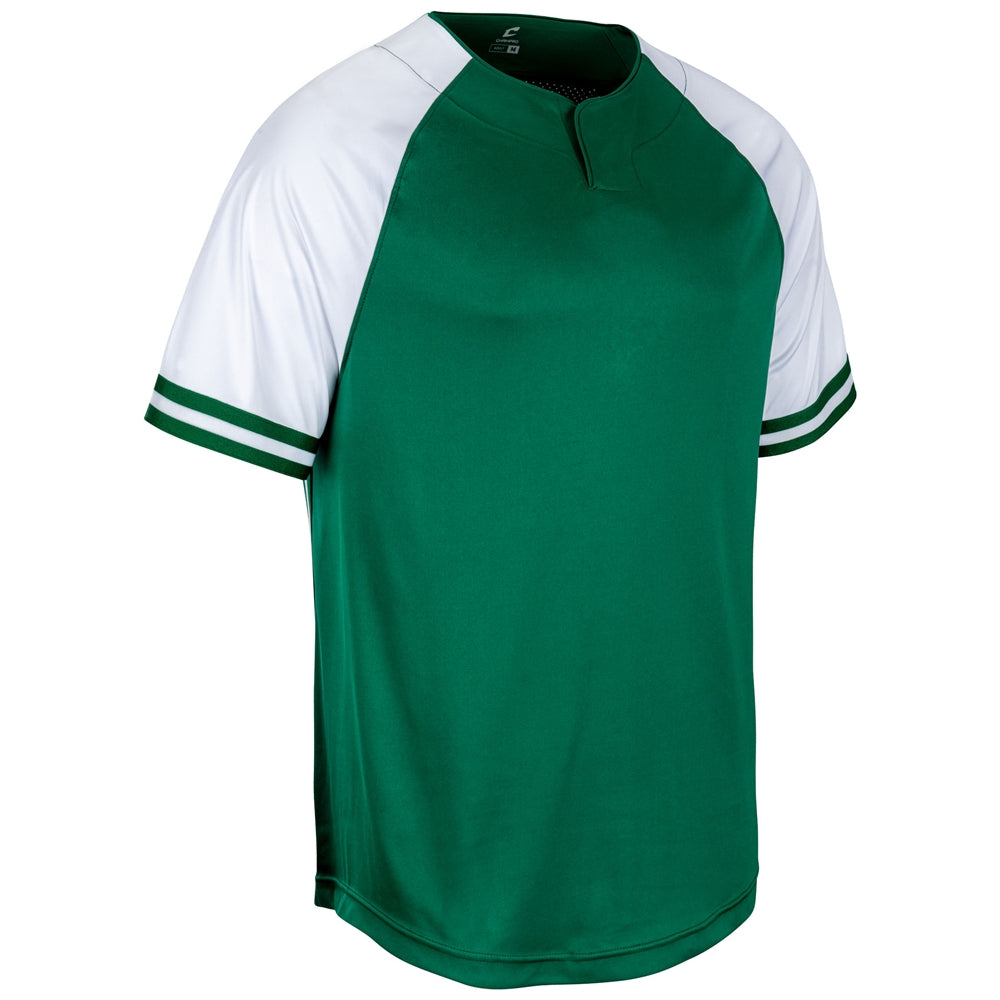 Champro Show 2 Button Jersey in forest green and white color pattern on a white background