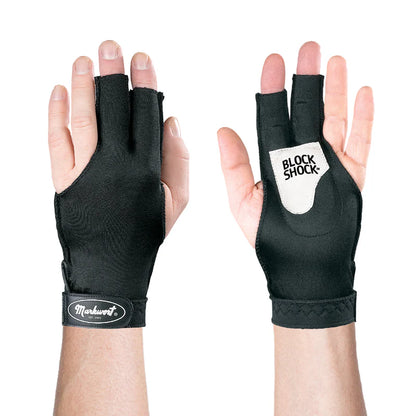 person's hand wearing Markwort Blockshock Absorbing Glove for adult on white background