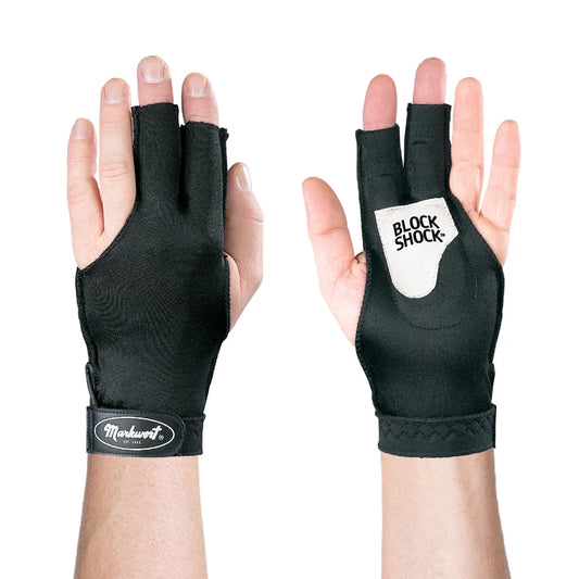 person's hand wearing Markwort Blockshock Absorbing Glove for adult on white background
