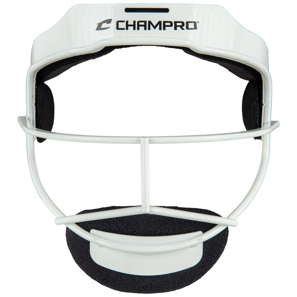 Sentry Fielder's Facemask with branding Champro on it,front view  in white color on white background