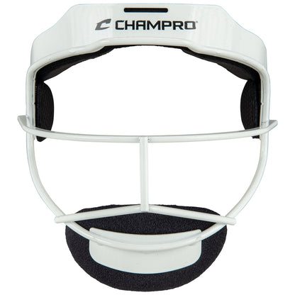 Sentry Fielder's Facemask with branding Champro on it,front view  in white color on white background