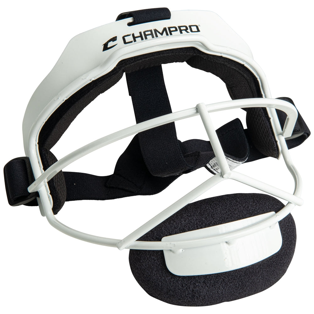 Sentry Fielder's Facemask with branding Champro on it,front view  in white color on white background