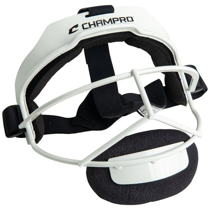 Sentry Fielder's Facemask with branding Champro on it,front view  in white color on white background