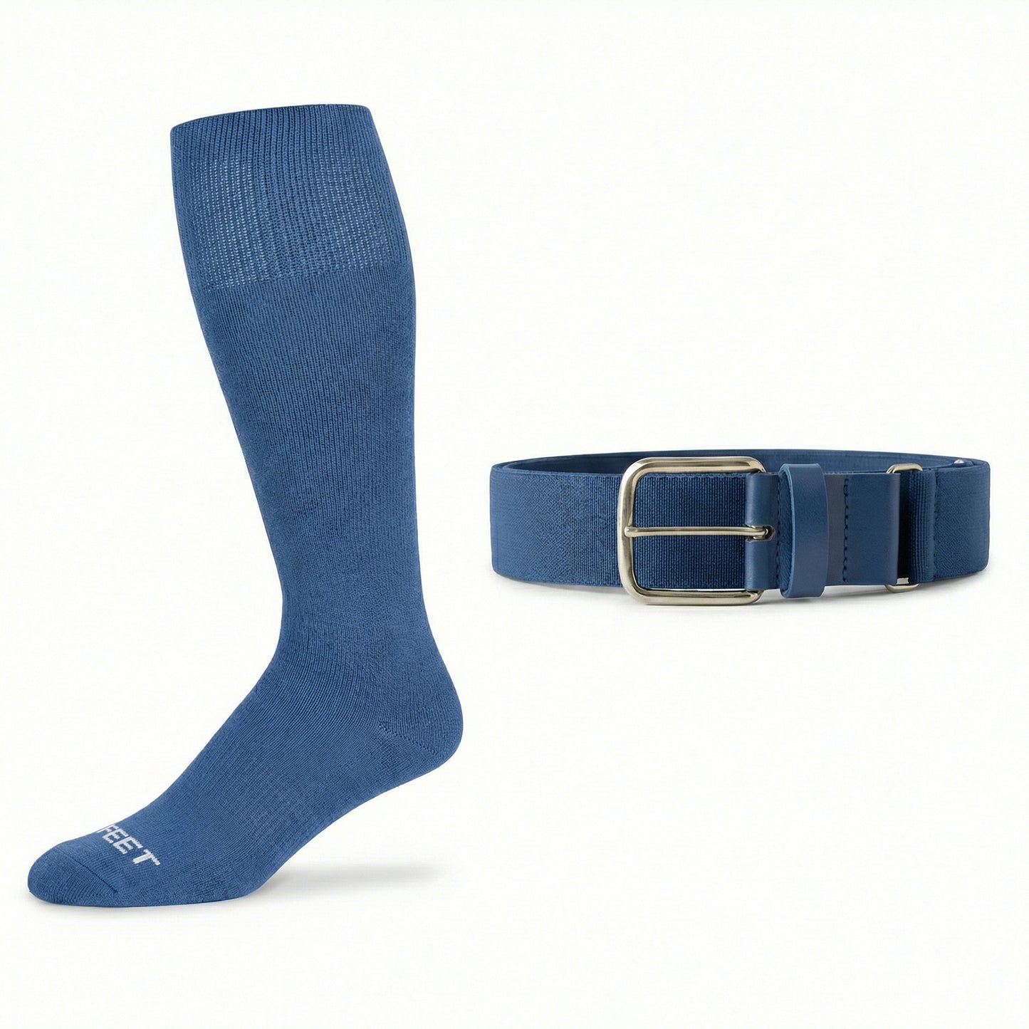 Coloumbia blue colored knee-high  baseball and all sports sock and belt on a white background