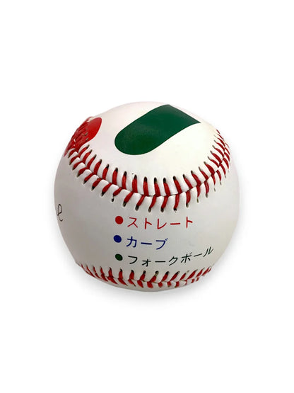 Hideo Nomo's Training Baseball in white color with red stitching on white background