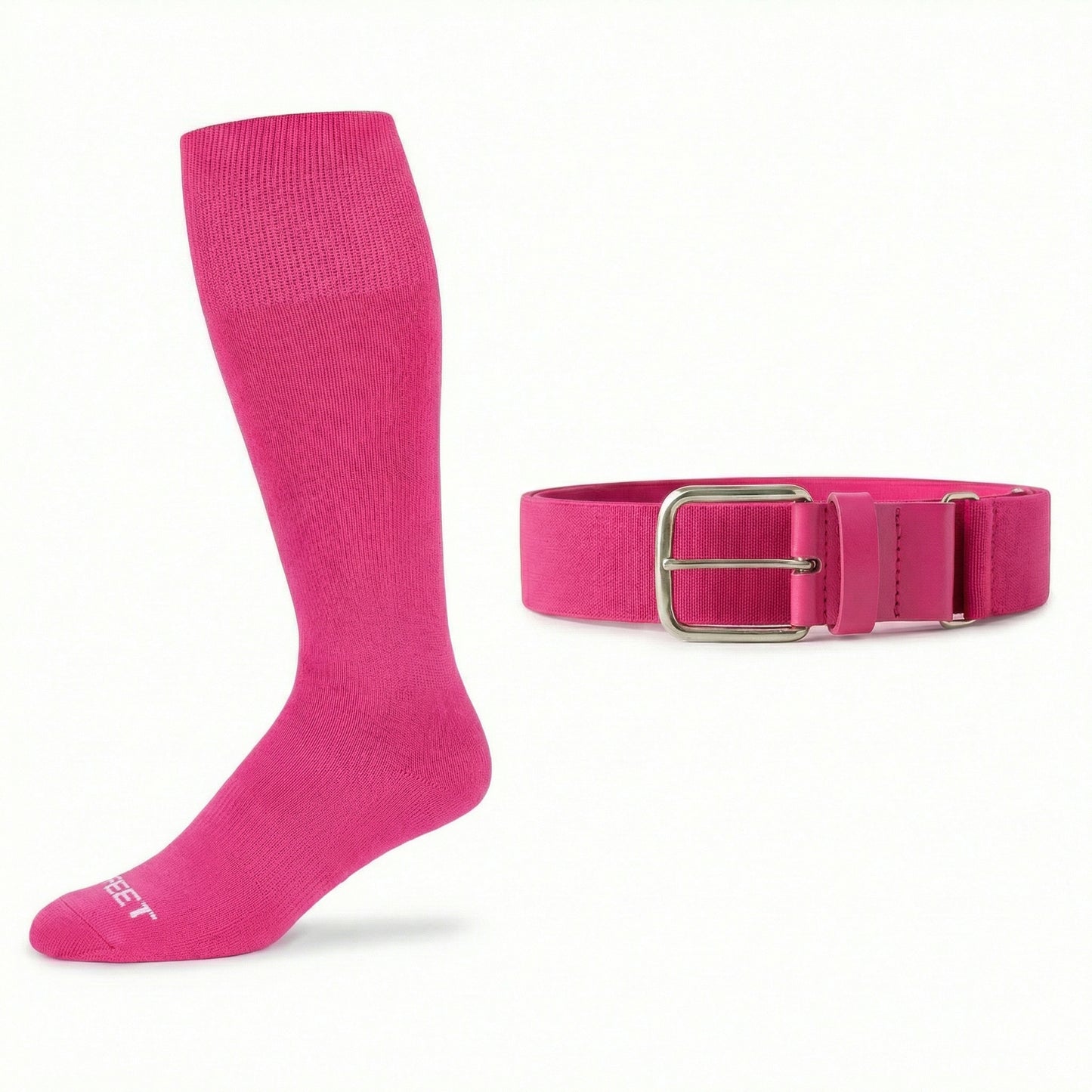 Pink knee-high  baseball and all sports sock and belt on a white background