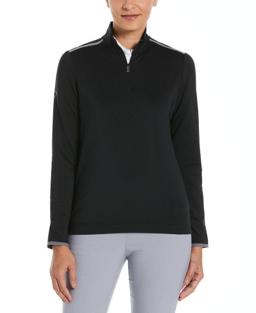 black Ladies 1/4 Zip Mock Pullover front view