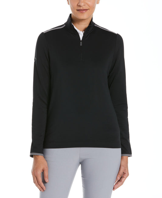 black Ladies 1/4 Zip Mock Pullover front view