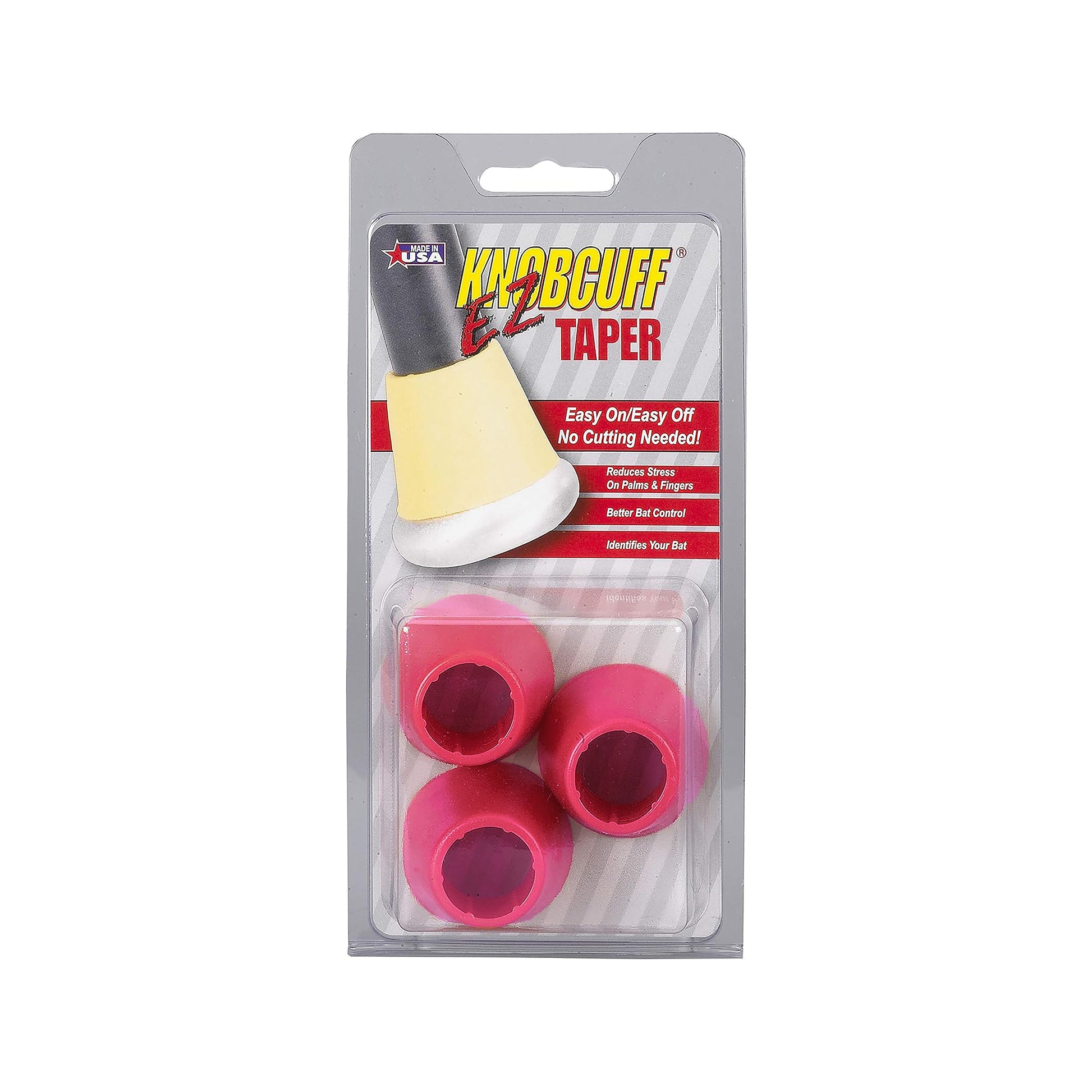 packet of 3 Knobcuff EZ Taper used for baseball grip, in pink color on white background