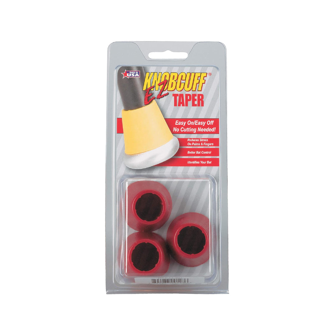 packet of 3 Knobcuff EZ Taper used for baseball grip, in red color on white background