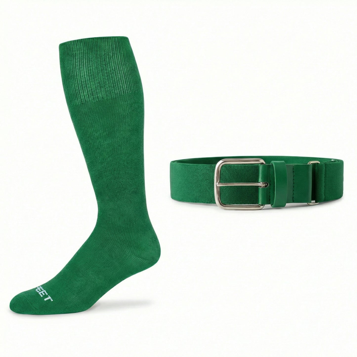 kelly green knee-high  baseball and all sports sock and belt on a white background