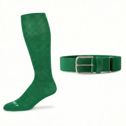 kelly green knee-high  baseball and all sports sock and belt on a white background