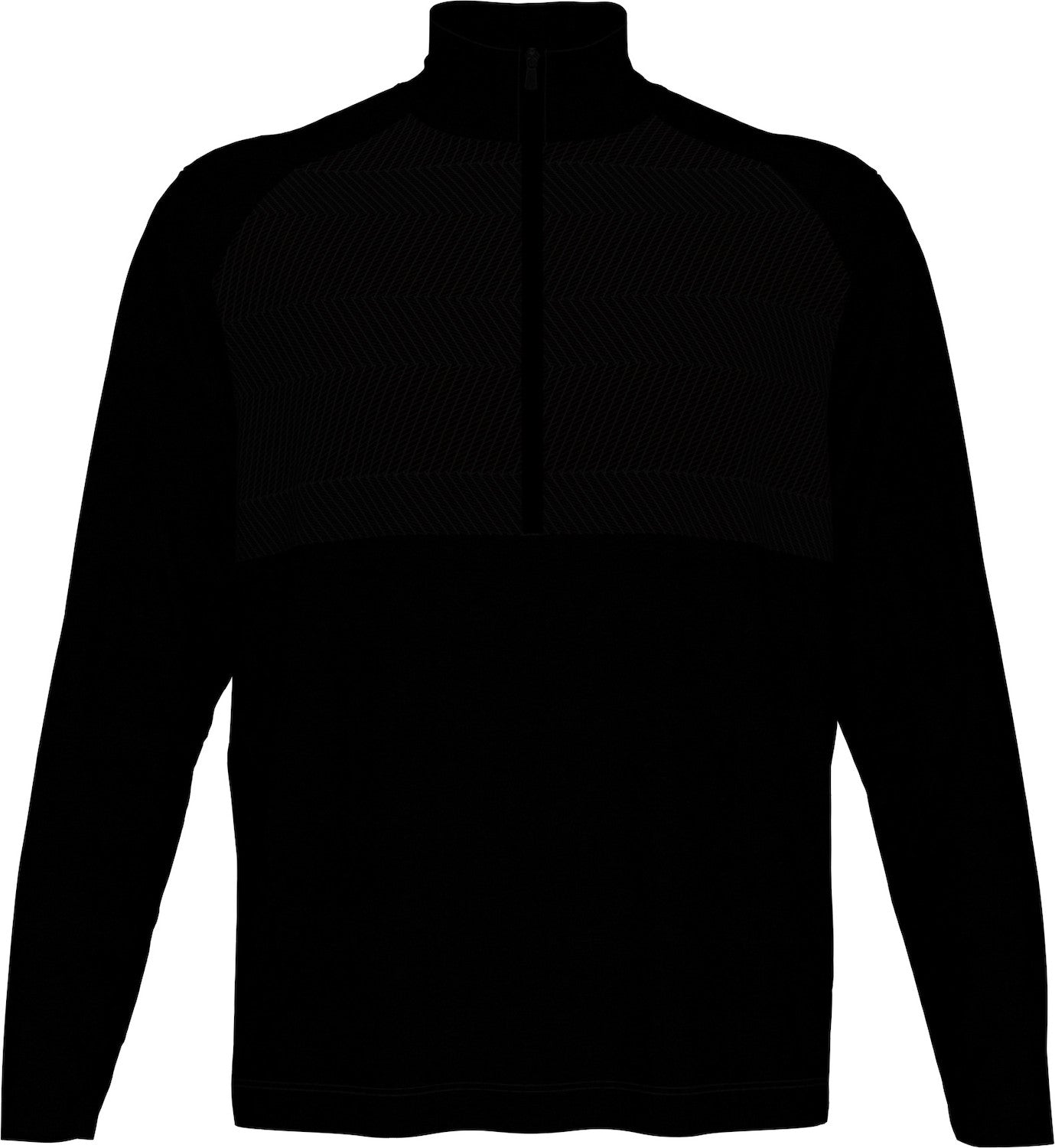 Black long-sleeve shirt with a mock neck on a white background