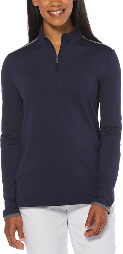 peacoat Ladies 1/4 Zip Mock Pullover front view