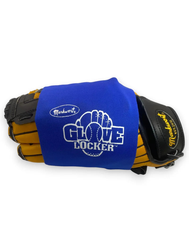 blue and yellow Markwort  Glove Locker Ball Glove Break-In & Maintenance Kit on white background