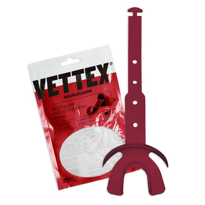 cardinal color Vettex Doubleguard Mouthguard with Lip Protection for Adult packaging with white background