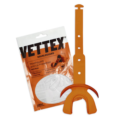 texas orange color Vettex Doubleguard Mouthguard with Lip Protection for Adult packaging with white background