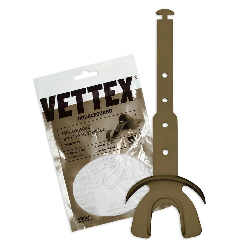 vegas gold color Vettex Doubleguard Mouthguard with Lip Protection for Adult packaging with white background