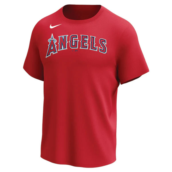 Nike MLB Replica Synthetic Crew Neck Jersey for team Los Angeles Angel on white background 