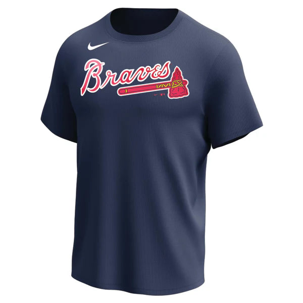 Nike MLB Replica Synthetic Crew Neck Jersey for team Atlanta Braves on white background 