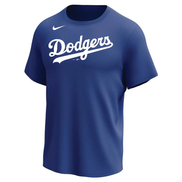 Nike MLB Replica Synthetic Crew Neck Jersey for team Los Angeles Dodgers on white background 