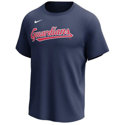 Nike MLB Replica Synthetic Crew Neck Jersey for team Cleveland Guardians on white background 