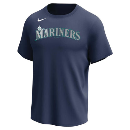 Nike MLB Replica Synthetic Crew Neck Jersey for team Seattle Mariners on white background 