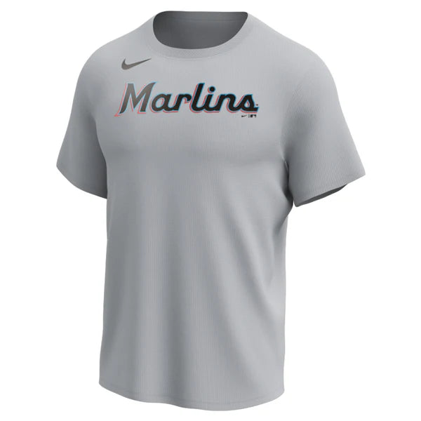 Nike MLB Replica Synthetic Crew Neck Jersey for team Miami Marlins on white background 