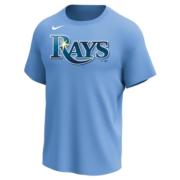 Nike MLB Replica Synthetic Crew Neck Jersey for team Tampa Bay Rays on white background 