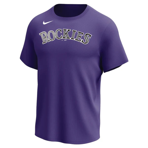 Nike MLB Replica Synthetic Crew Neck Jersey for team Colorado Rockies on white background 