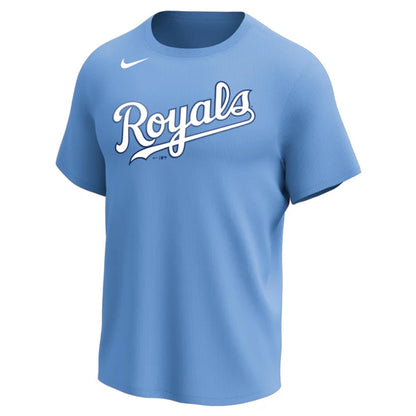 Nike MLB Replica Synthetic Crew Neck Jersey for team Kansas City Royals on white background 
