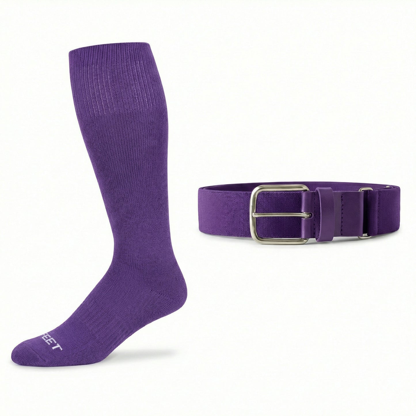 purple  baseball and all sports knee-high sock and belt on a white background