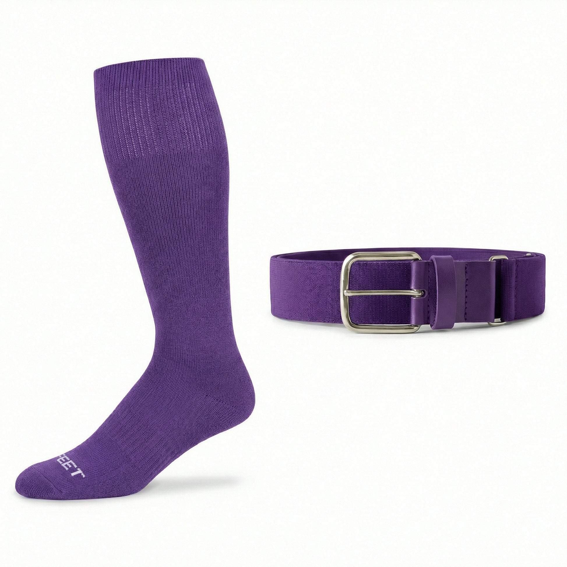 purple  baseball and all sports knee-high sock and belt on a white background