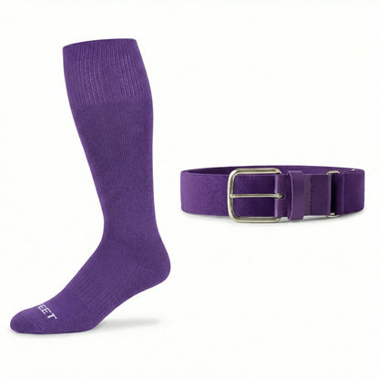 purple  baseball and all sports knee-high sock and belt on a white background