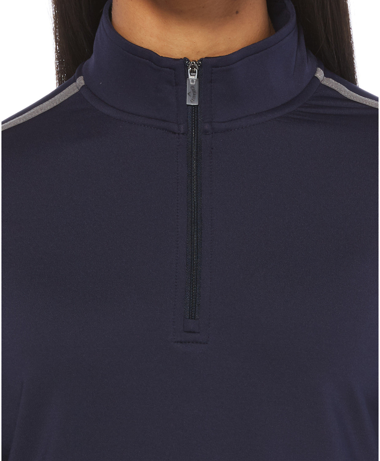 peacoat Ladies 1/4 Zip Mock Pullover close up view