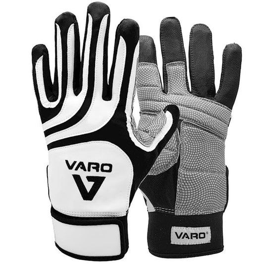 Pair of black and white Varo Padded Batting Gloves on a white background