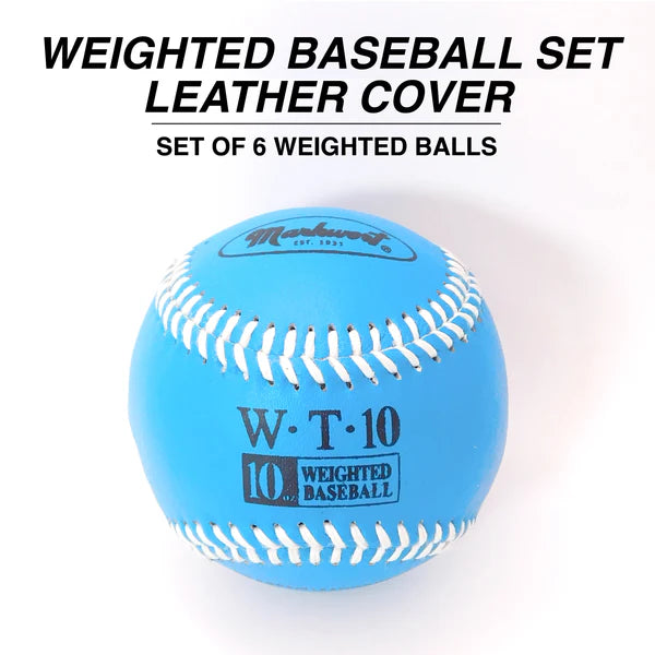 Blue weighted baseball with white stitching on a white background, featuring the Markwort brand.