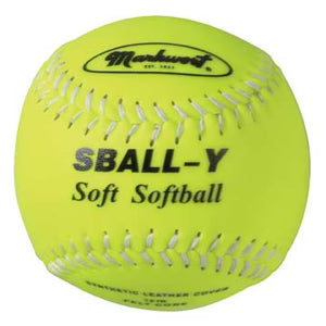 yellow Markwort Soft Softball size 12" with white stitching on white background