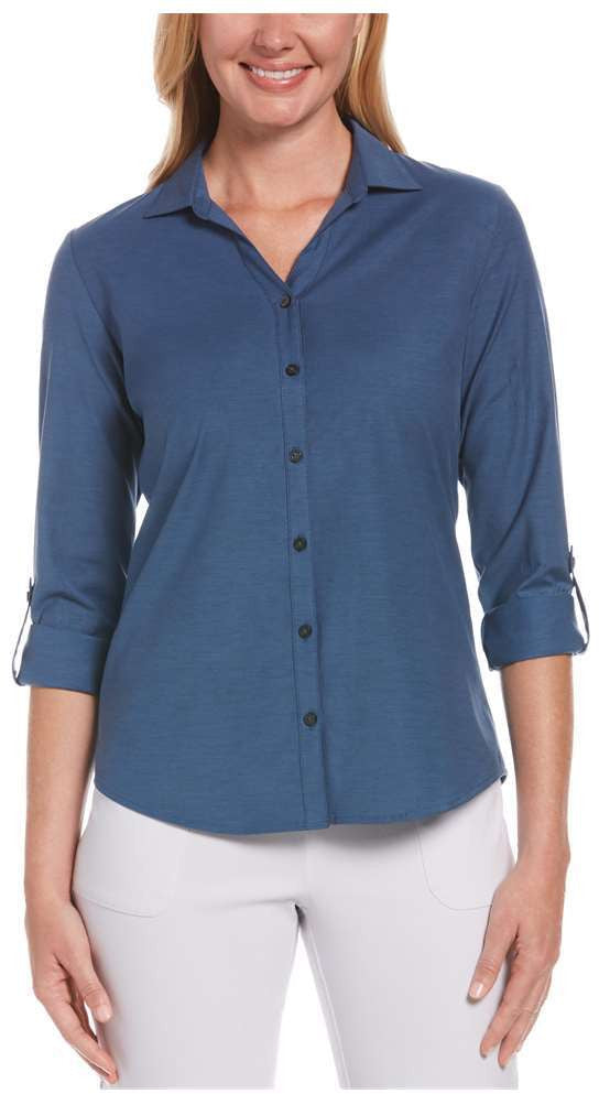 LADIES HEATHERED WOVEN SHIRT