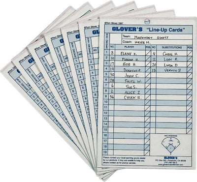 Glovers BB/SB Lineup Cards 24 Sets on white background