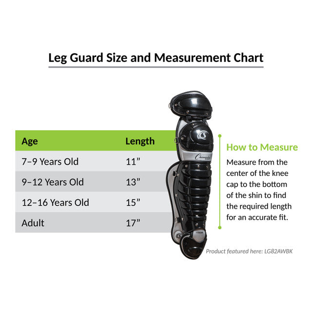 Champion Single Knee Baseball Shin Guards, 11" L, Ages 7-9 - 13" L, Ages 9-12