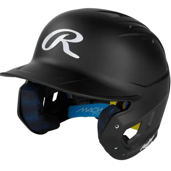 Black Rawlings Mach Fit OSFM Batting Helmet on a white background