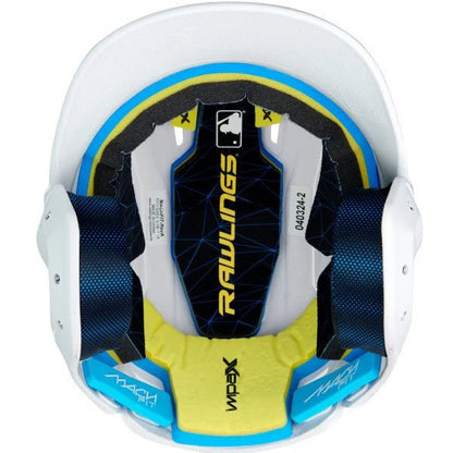 Baseball helmet with Rawlings logo on a white background