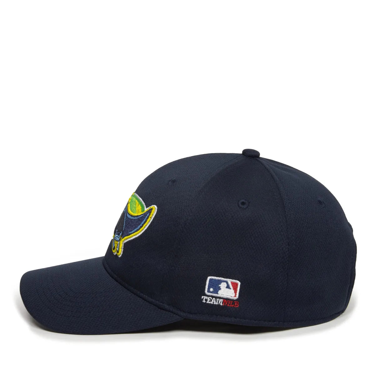 Outdoor Cap MLB Replica Adjustable Baseball Cap of team Tempa Bay Rays side view on white background