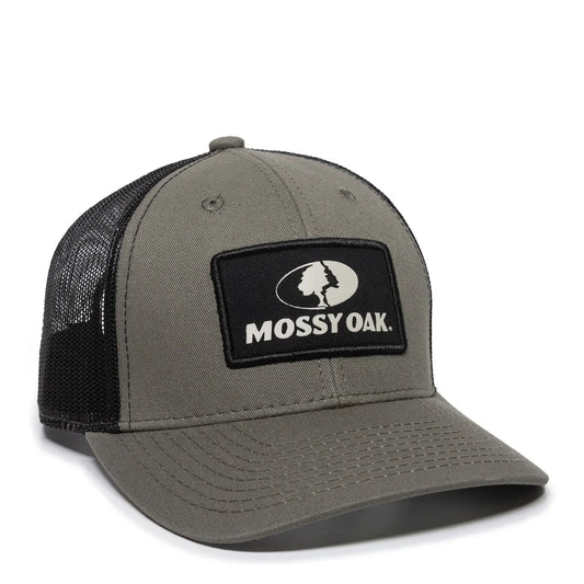 MOFS47A Mossy Oak Olive Black cap on a white background