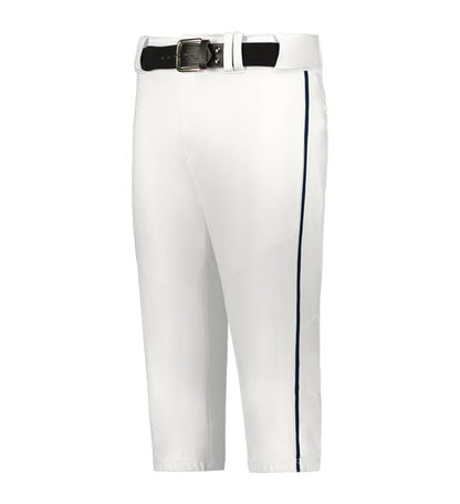 white Alleson Youth Crush Baseball Knicker With Braid with a navy stripe and belt on a white background