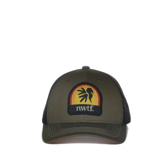 Green and black cap with a logo and 'nwtf' text on a white background