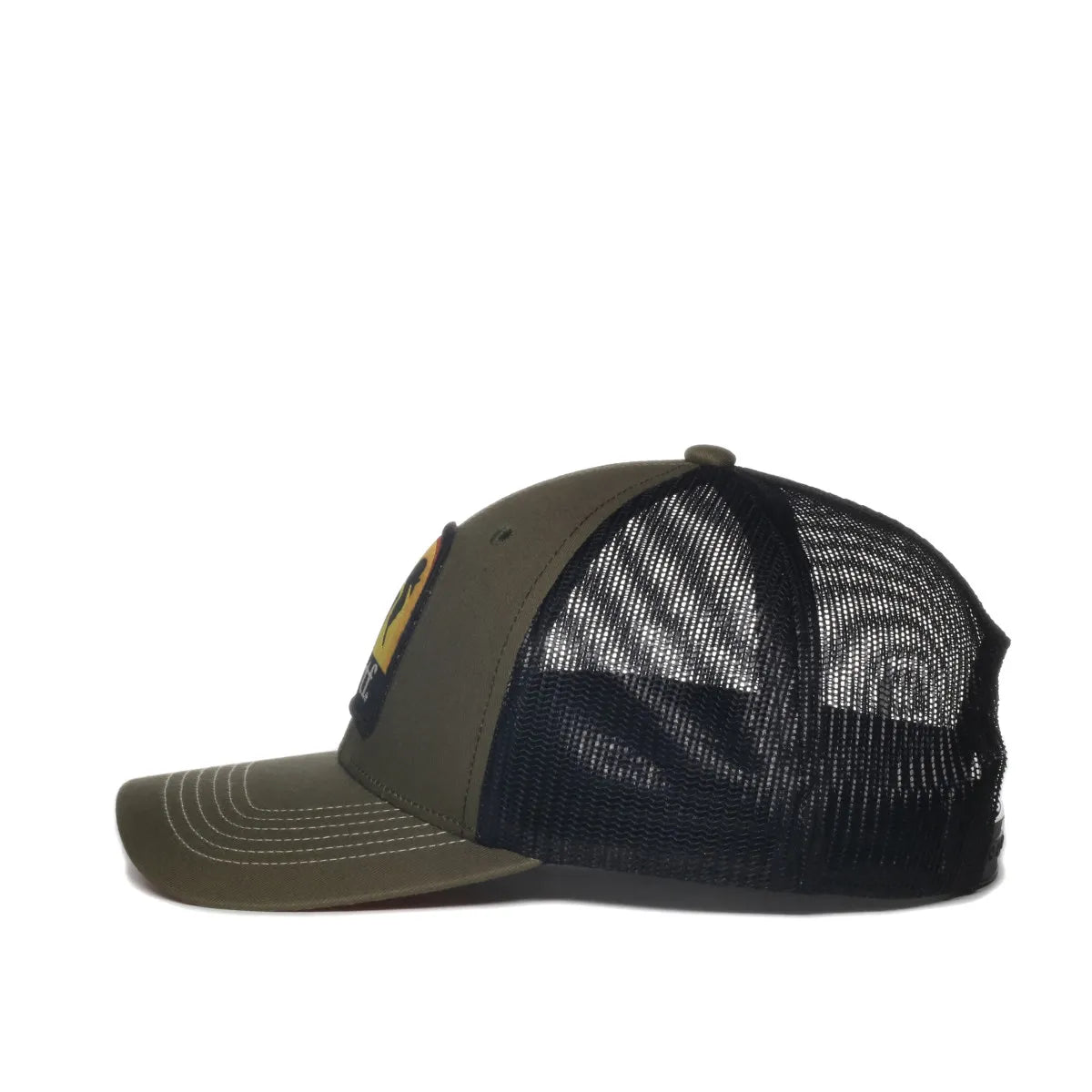 Green and black NWTF35A Loden Blackcap with mesh back on a white background